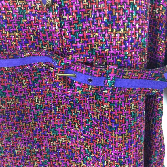 Vtg Parnes Feinstein Purple Belted Button Dress Size 10 (Vintage Size 16) - Picture 5 of 9